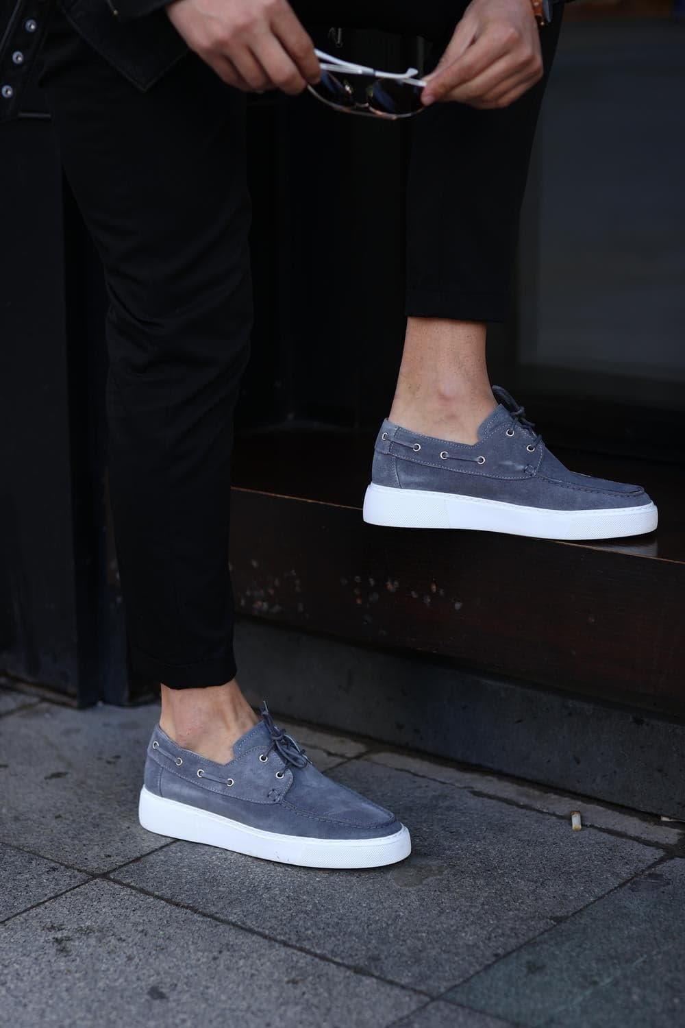 Süet Bağcıklı Sneakers Erkek Ayakkabı — Gri